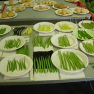 Paper plates of beans from the allotment.