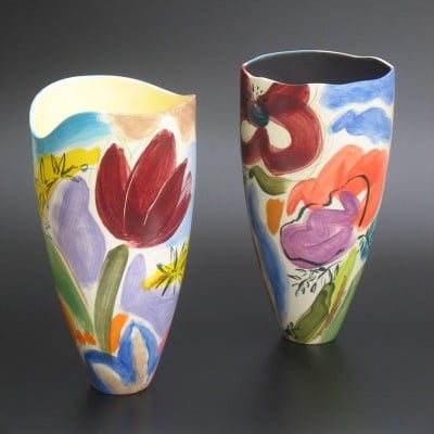 two colourful pots.