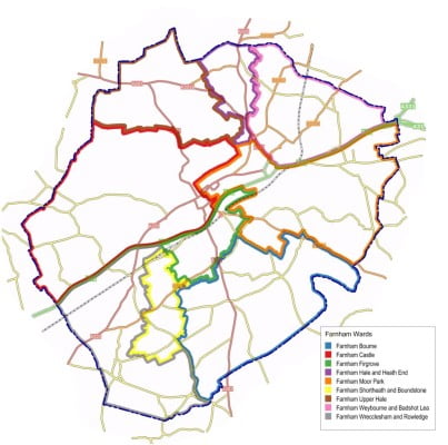 A map of Farnham wards transport links