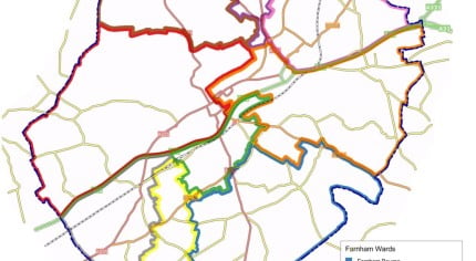 A map of Farnham wards transport links