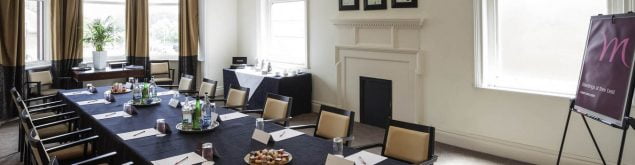 Room set up for a conference.