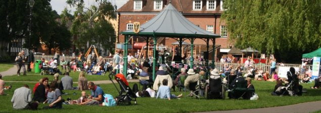 Crowd of people and bandstand