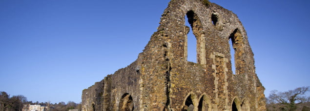 Ruins of a former abbey. Blue sky