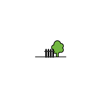 drawing of black gate and green tree.