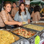 Two females at a buffet