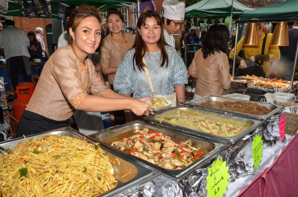 Two females at a buffet