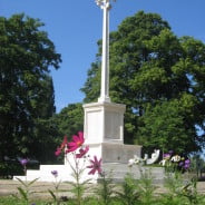 War memorial, flowers, summer, blue sky
