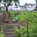 Large, circular vegetable bed at bottom of a bank of vegetables.