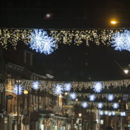 Christmas lights in town centre street