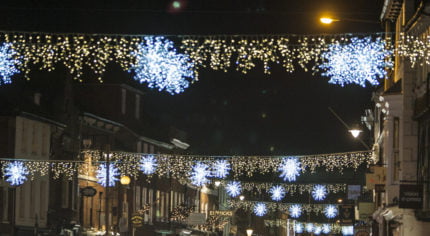 Christmas lights in town centre street