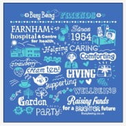blue background with white text