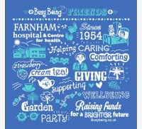 blue background with white text
