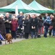 Crowd of people singing carols in Gostrey Meadow