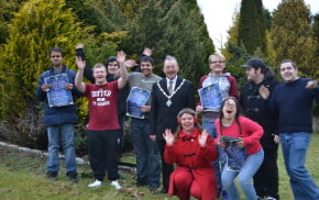group of young people and the Mayor