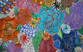 drawings of colourful flowers.