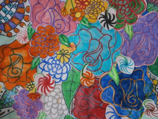 drawings of colourful flowers.