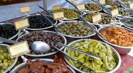 Bowls of olives at the Food Festival