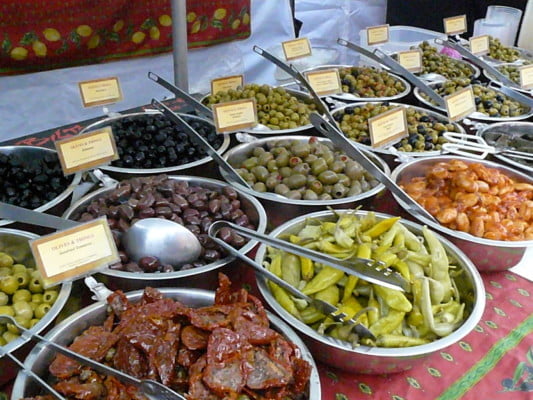 Bowls of olives at the Food Festival