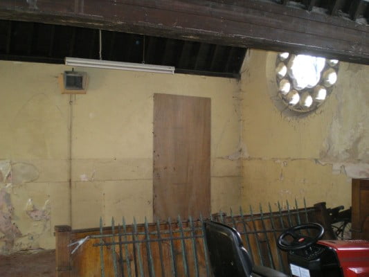 Interior of chapel under construction.