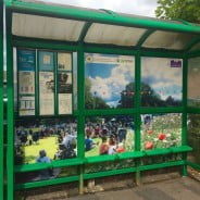 Bus stop with vinyl wrap