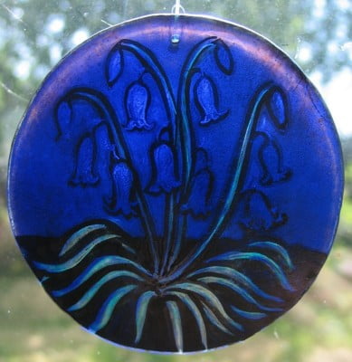 blue glass with floral design