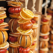 Garlands of Christmas decorations made from dried oranges