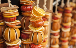 Garlands of Christmas decorations made from dried oranges