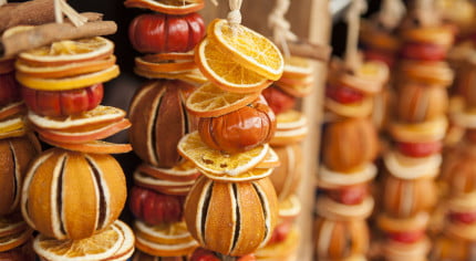 Garlands of Christmas decorations made from dried oranges