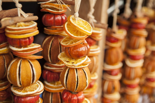 Garlands of Christmas decorations made from dried oranges