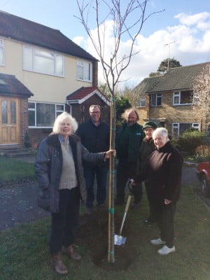 The photo shows Jane Marley (right) with two of her neighbours, Cllr Stephen Hill and Robin Cooper from Farnham Town Council.