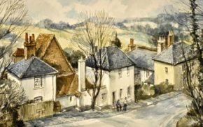 Watercolour of a village scene