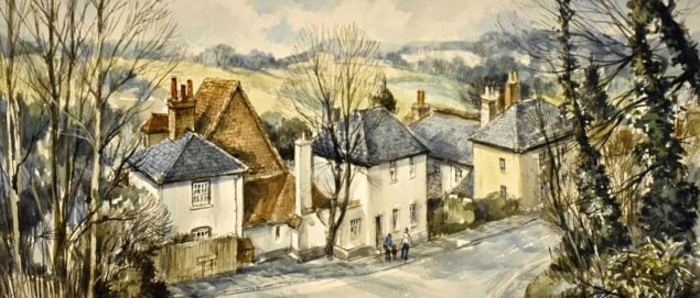 Watercolour of a village scene