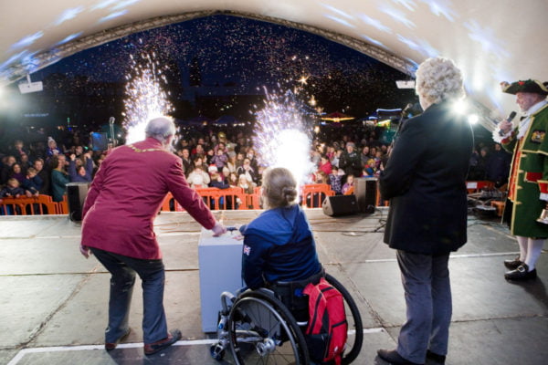 Cllr John Ward and Rachel Morris switch on the Christmas lights 2016