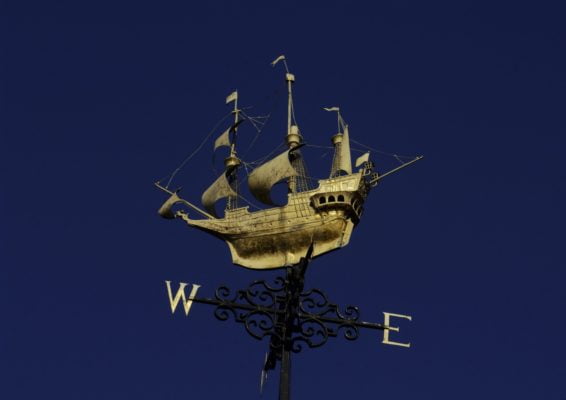 Golden galleon on top of a weather vane