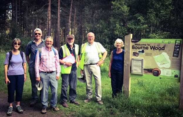 A walk around Bourne Woods with sign 2017 copyright David Dearsley
