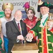 Mayor, town crier and pantomime characters.