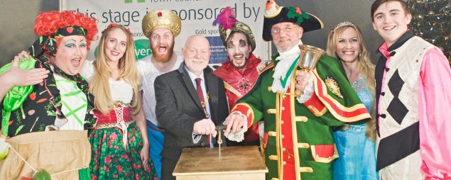Mayor, town crier and pantomime characters.