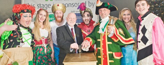 Mayor, town crier and pantomime characters.