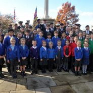 School children at war memorial