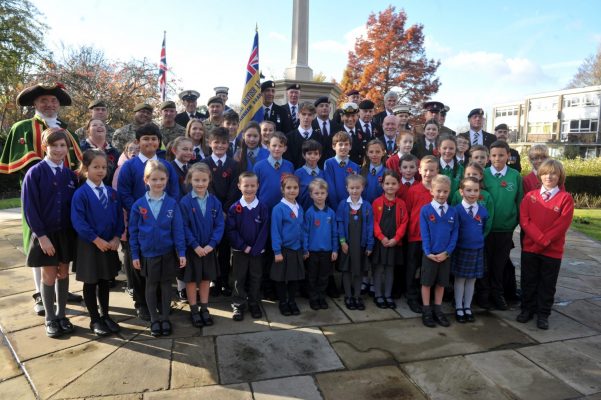School children at war memorial
