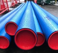 Lengths of blue and red water pipes.