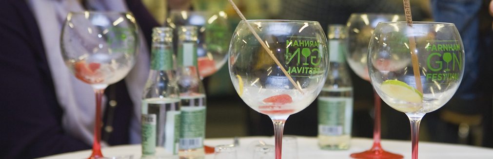 Gin glasses with a red stem