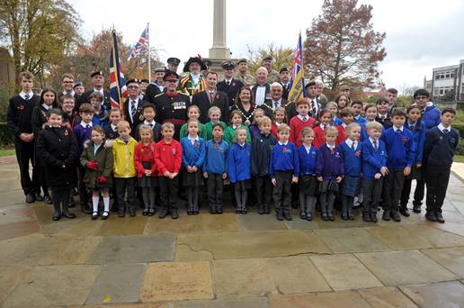 School children at war memorial