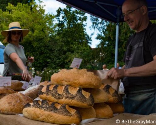 Fresh poppy seed bread on a market stall