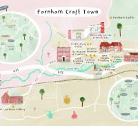 Illustrated pastel coloured map of Farnham town centre