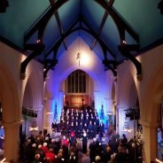 Interior of church, congregation and choir