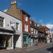 Row of shops in town centre.