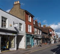 Row of shops in town centre.