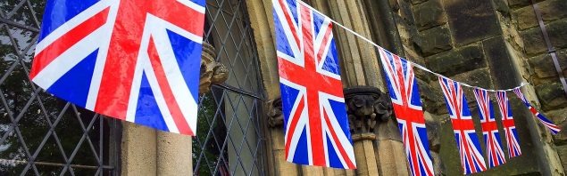 Union flag bunting hanging from building