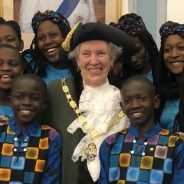 Group of young people with the Mayor of Farnham